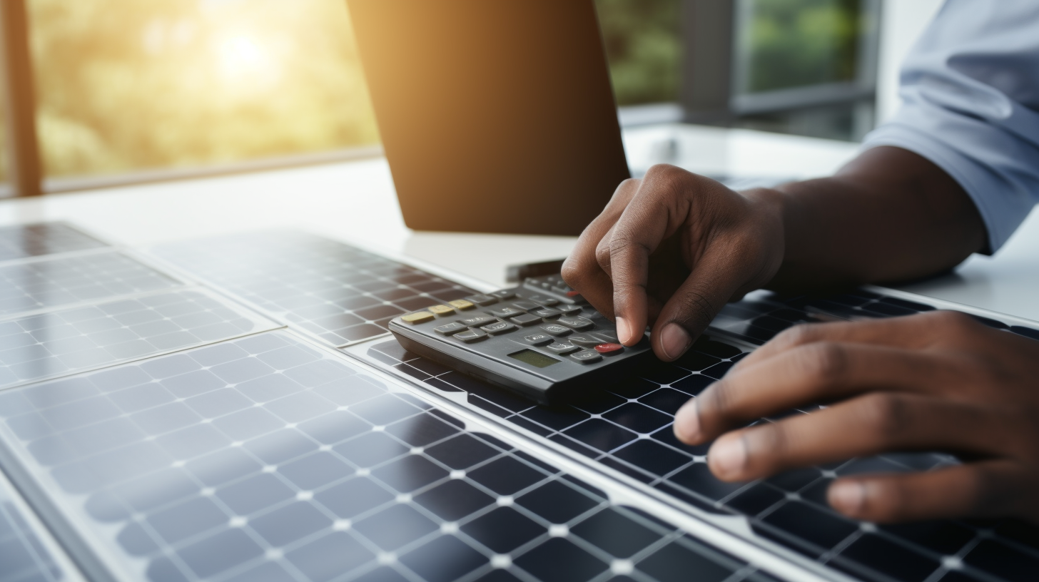 Eine Person berechnet die finanziellen Vorteile der Installation eines Solarmodulsystems.