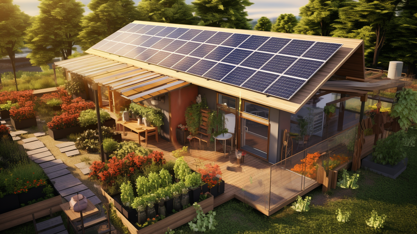 Ein detaillierter Blick auf ein autarkes Solarsystem, bei dem die Komponenten hervorgehoben und die Einrichtung im Kontext eines Gartenhauses präsentiert werden.