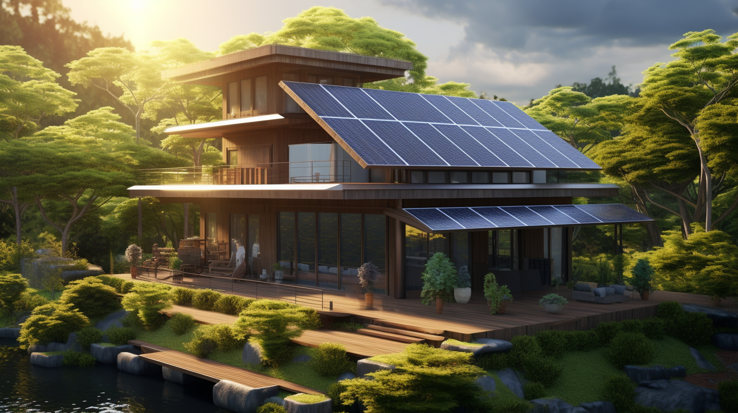 Ein Haus, auf dessen Dach Solarpaneele installiert sind, demonstriert Energieunabhängigkeit.