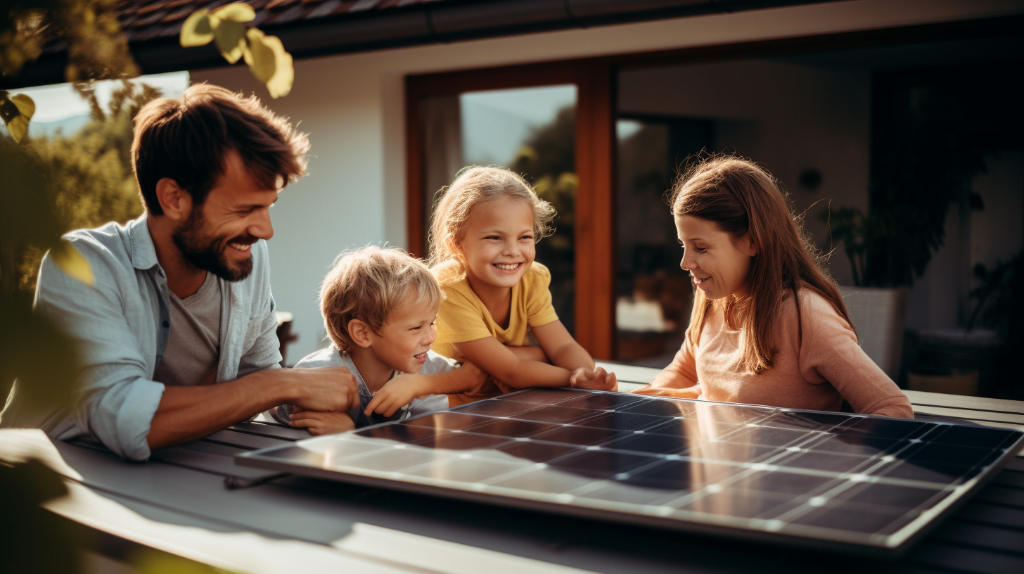 Eine Familie diskutiert die Vor- und Nachteile der Installation einer Solaranlage mit Flachdach in ihrem Zuhause.