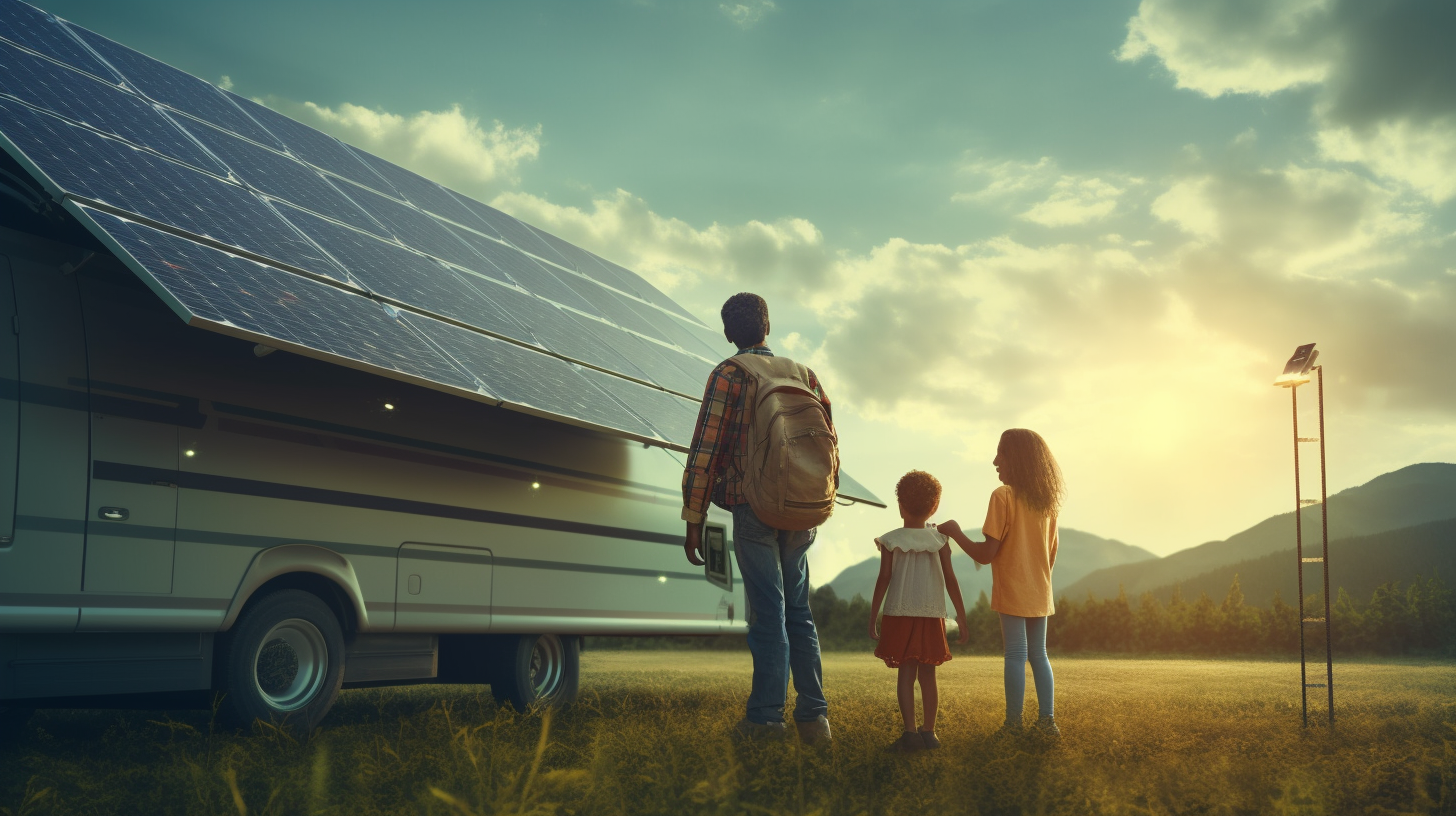 Eine Familie versucht herauszufinden, welche Größe das Solarmodul haben sollte, das zu ihrem Wohnmobil passt.