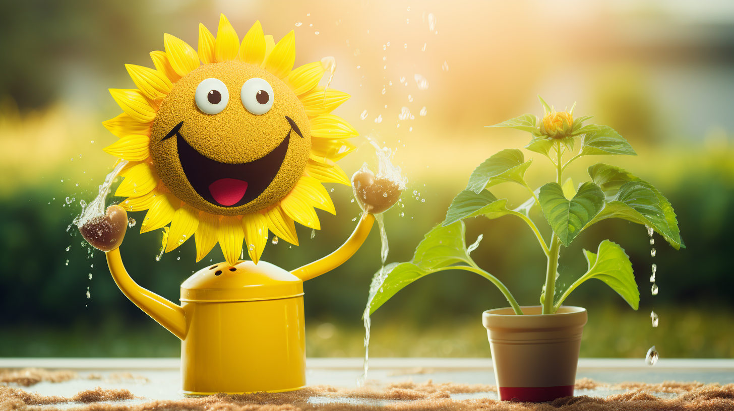 Ein glücklicher Gärtner präsentiert seine Pflanze, die mit einem solarbetriebenen Bewässerungssystem gegossen wurde.