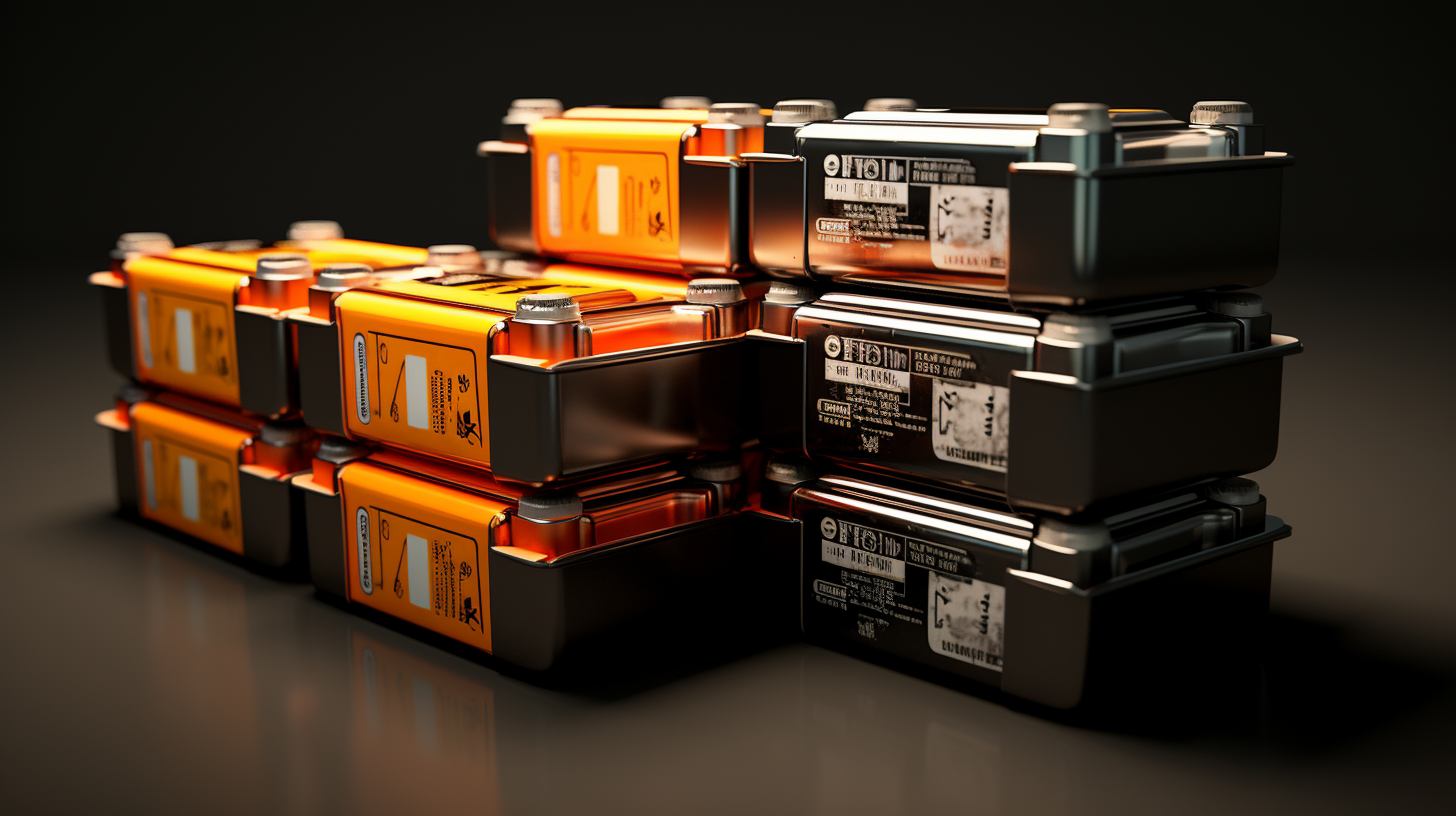 Gruppe von fotorealistischen Blei-Säure-Batterien zur Energiespeicherung.