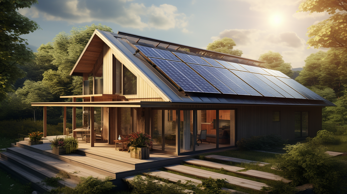 Auf dem Dach eines Hauses montieren zwei zusammenarbeitende Installateure Solarpanel.