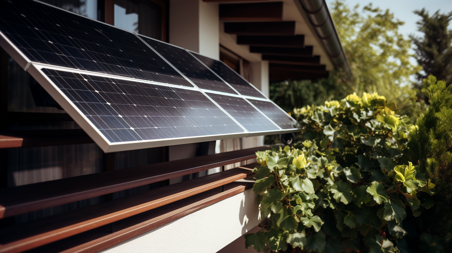 Eine Person installiert ein Solarmodul auf einem Balkon und zeigt damit, dass es möglich ist, Solarenergie in Privathaushalten zu nutzen und dabei gesetzlichen Regeln und Vorschriften zu entsprechen.