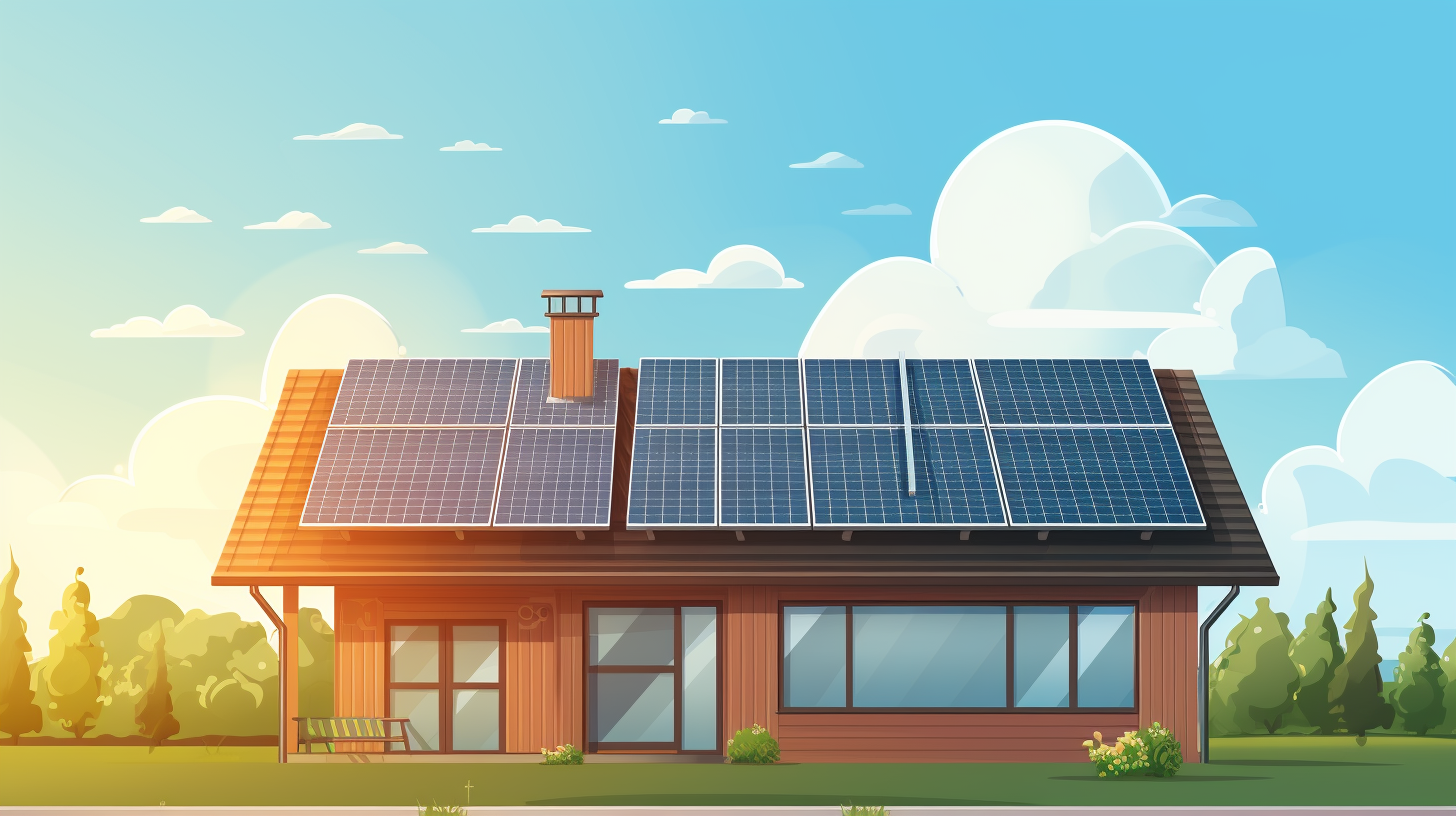 Eine Person installiert ein steckbares Solarmodulsystem in ihrem Zuhause. Das Solarpanel befindet sich auf dem Dach, und die Person steht unten, hält den Stecker des Panels bereit, um ihn in eine Steckdose zu stecken. Der Himmel ist hell und wolkenlos, was auf gutes Wetter zum Erzeugen von Sonnenenergie hindeutet.