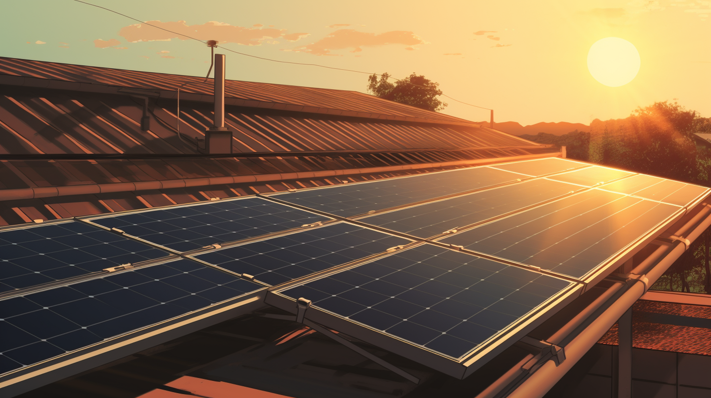 Eine Person untersucht ein gemietetes Photovoltaik-Solarmodulsystem, das auf einem Dach installiert wird.