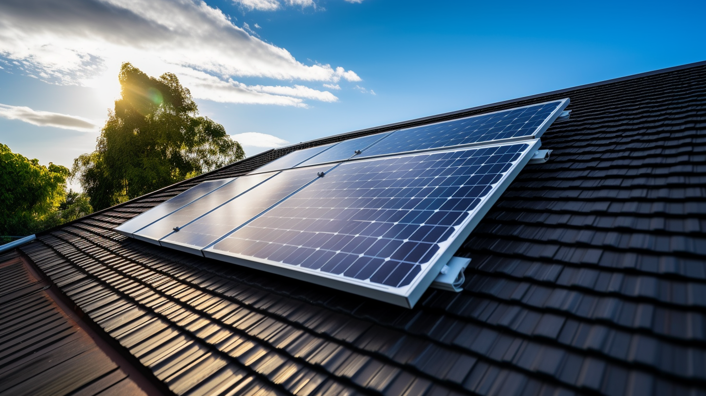 Person installiert ein kleines Solarmodulsystem auf einem Hausdach