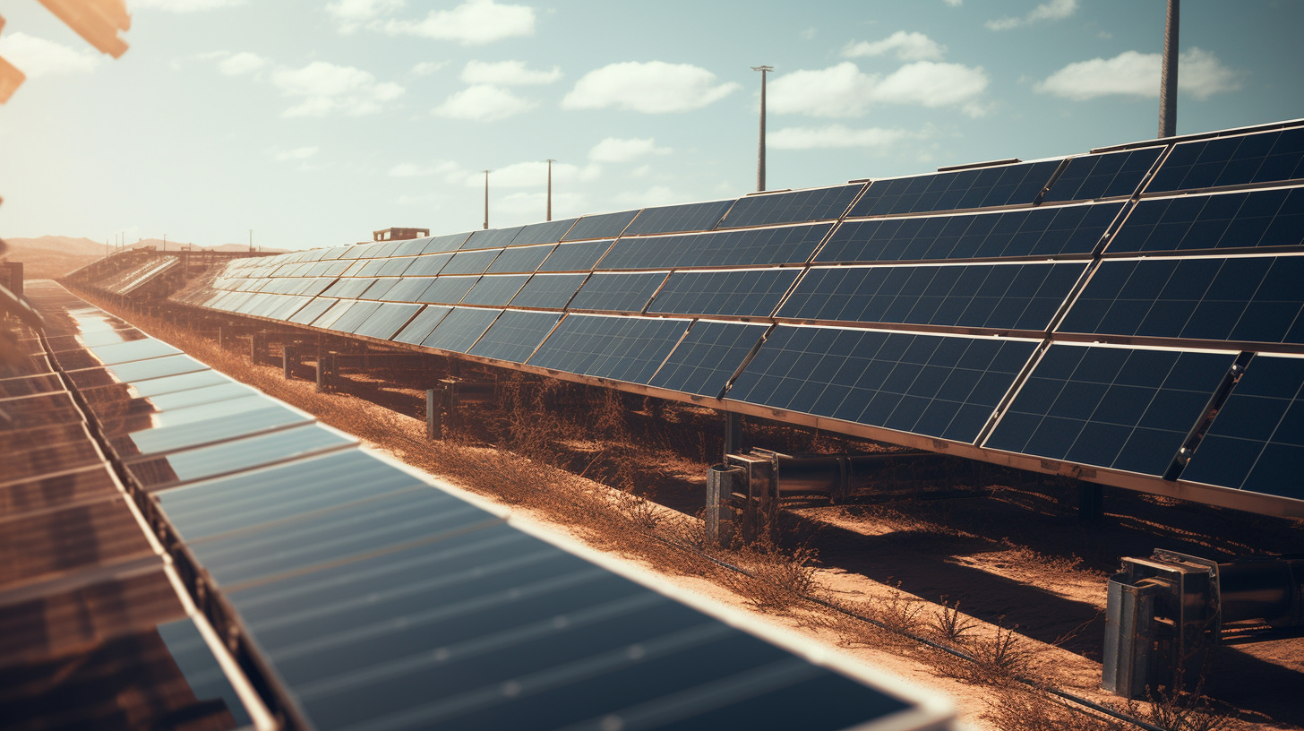 Eine Aufnahme eines Solarkraftwerks mit einigen Panelen im Schatten, die den Kontrast in ihrer Effizienz zeigen.