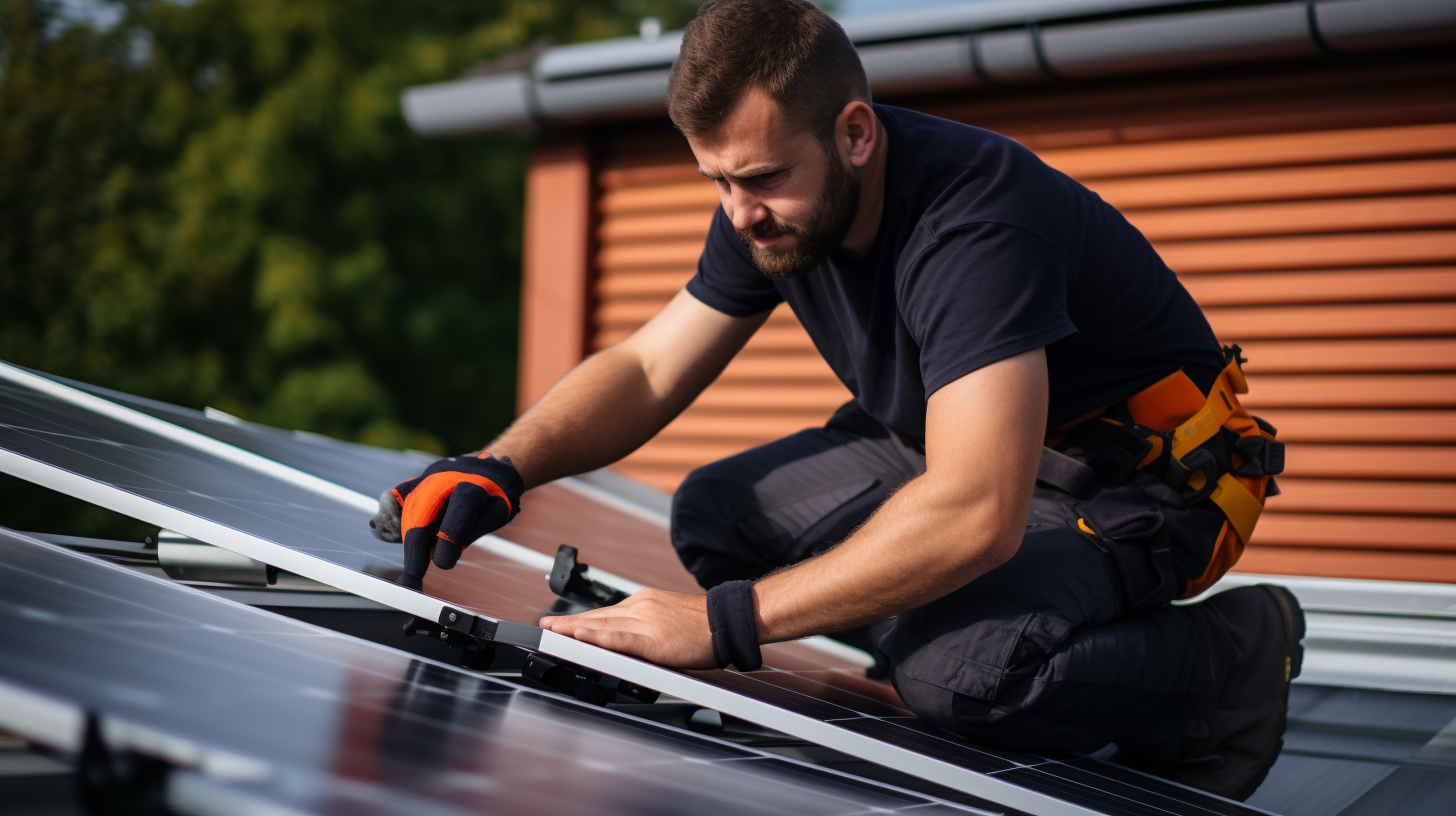 Ein professioneller Installateur montiert ein Balkon-Solarpanelsystem und stellt sicher, dass alle Installationsverfahren korrekt gemäß den Sicherheitsstandards und Vorschriften befolgt werden.