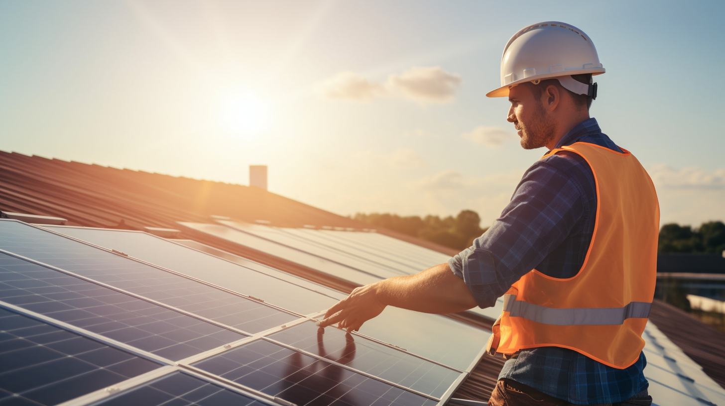 Ein Fachmann prüft die Eignung eines Dachs für die Installation von Solarzellen in einem sonnigen Gebiet.