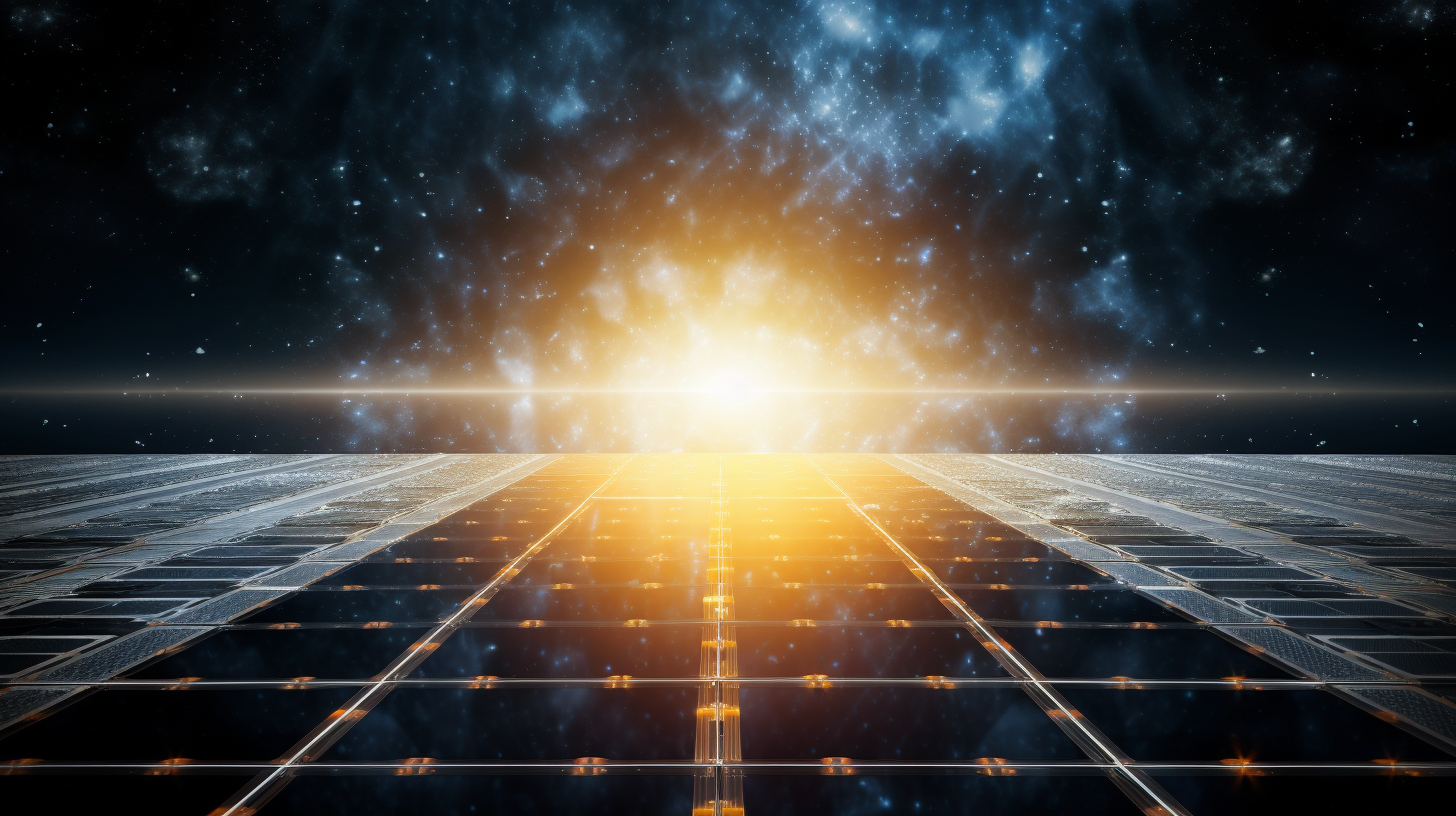 Das Sonnenlicht trifft auf die Photovoltaikzellen eines Solarpanels und der Photovoltaikeffekt findet in der Zelle statt.