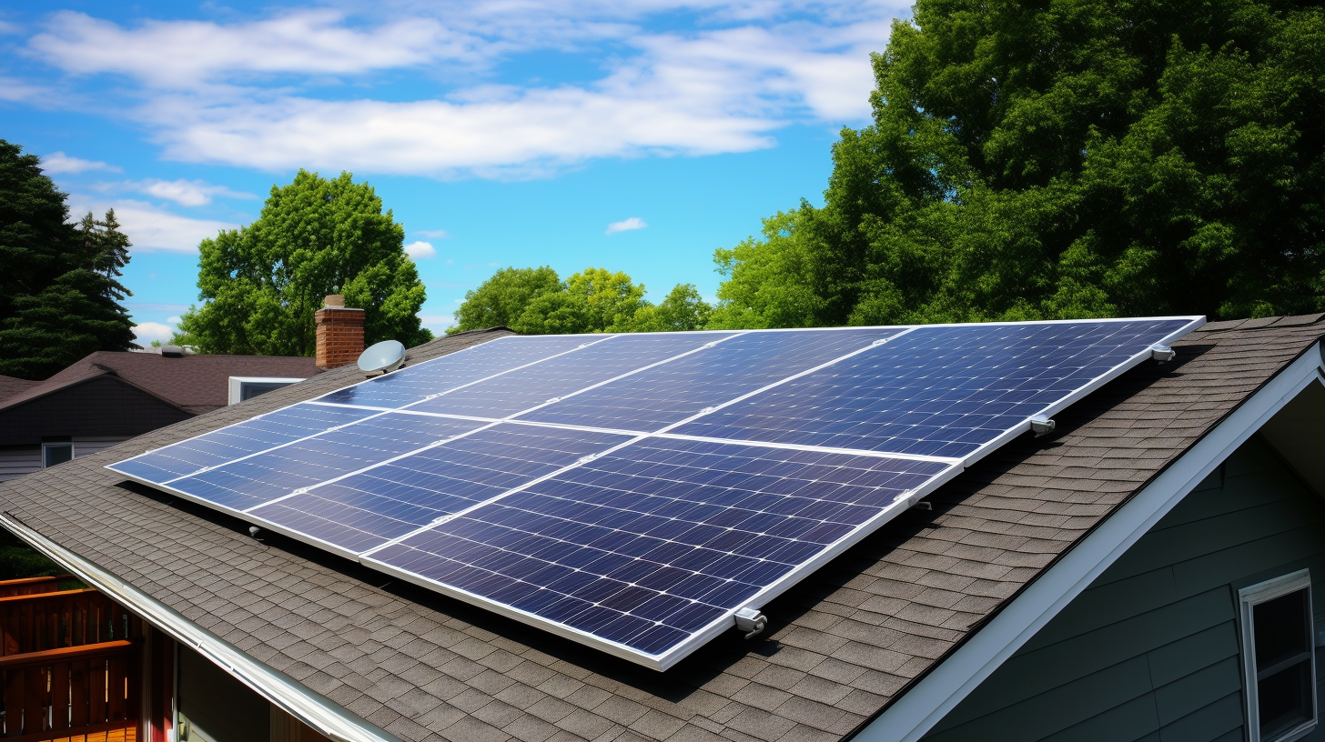 Ein Einsteiger, stolz auf die neu installierten Solarpaneele auf seinem Dach, im Wissen, dass er den Anweisungen zur korrekten Verbindung eines Solarsystems ordnungsgemäß gefolgt ist.