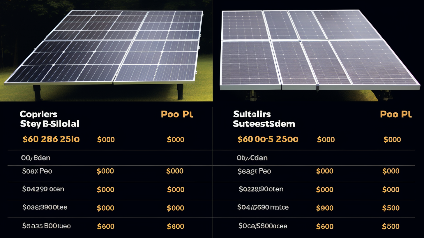 Ein Tisch, der die vergleichenden Kosten eines Solarpanelsystems mit und ohne Speicherbatterie darstellt. Die Tabelle berücksichtigt auch potenzielle Einsparungen durch staatliche Subventionen, Steuervorteile und Stromverkauf.