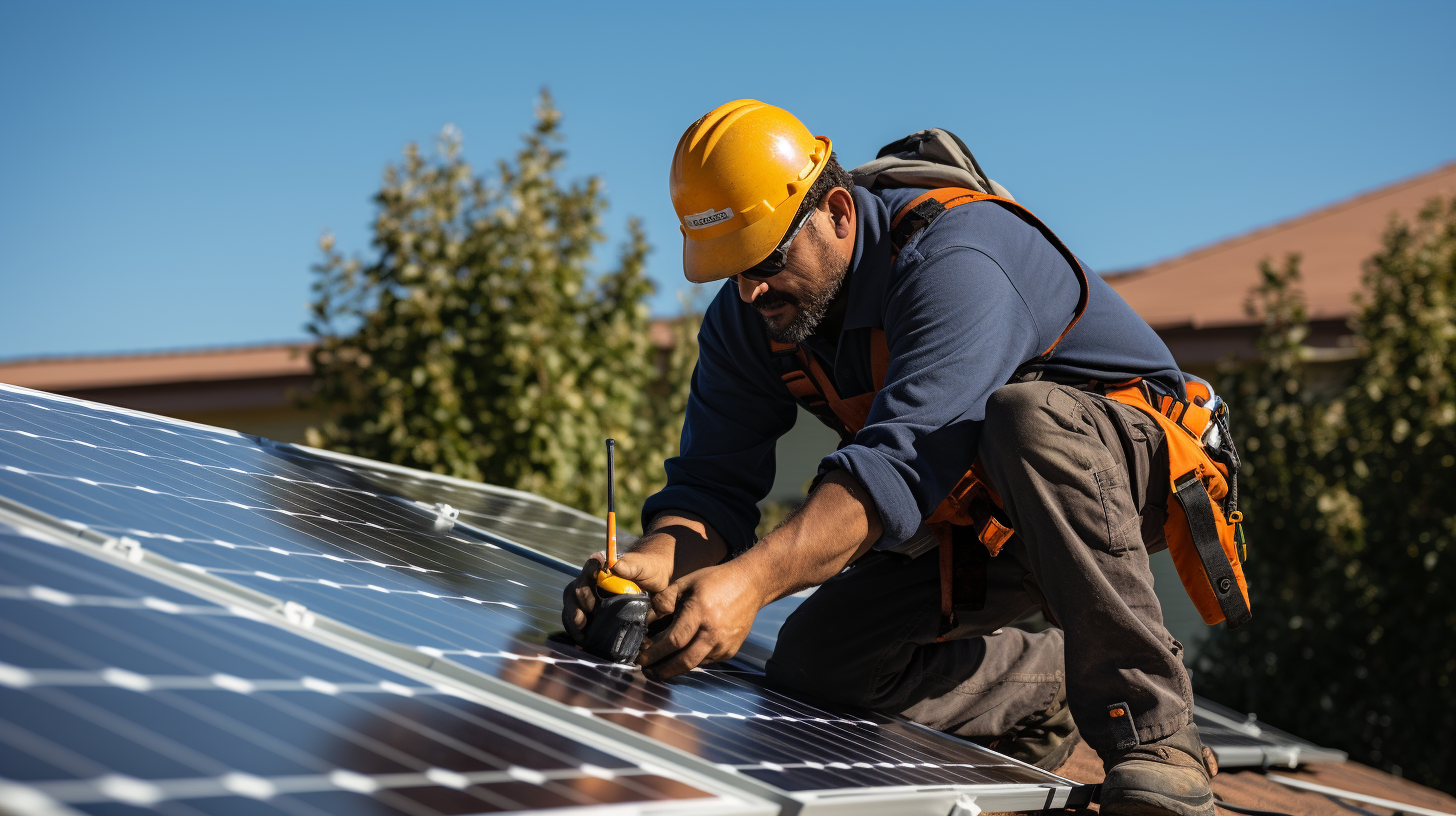 Ein zertifizierter Elektriker installiert ein steckfertiges Solarsystem und befolgt dabei alle geltenden Gesetze und Vorschriften.