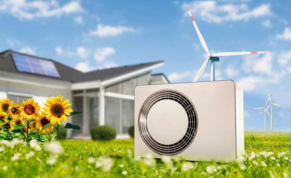 Wärmepumpe mit Haus-, Fotovoltaik- und Windkraft für erneuerbare Energien