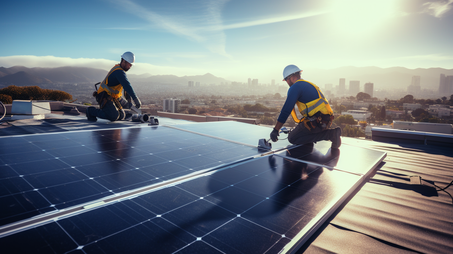 Professionelle Solarmodul-Installateure arbeiten auf einem Dach, was den Beginn des Installationsprozesses signalisiert.