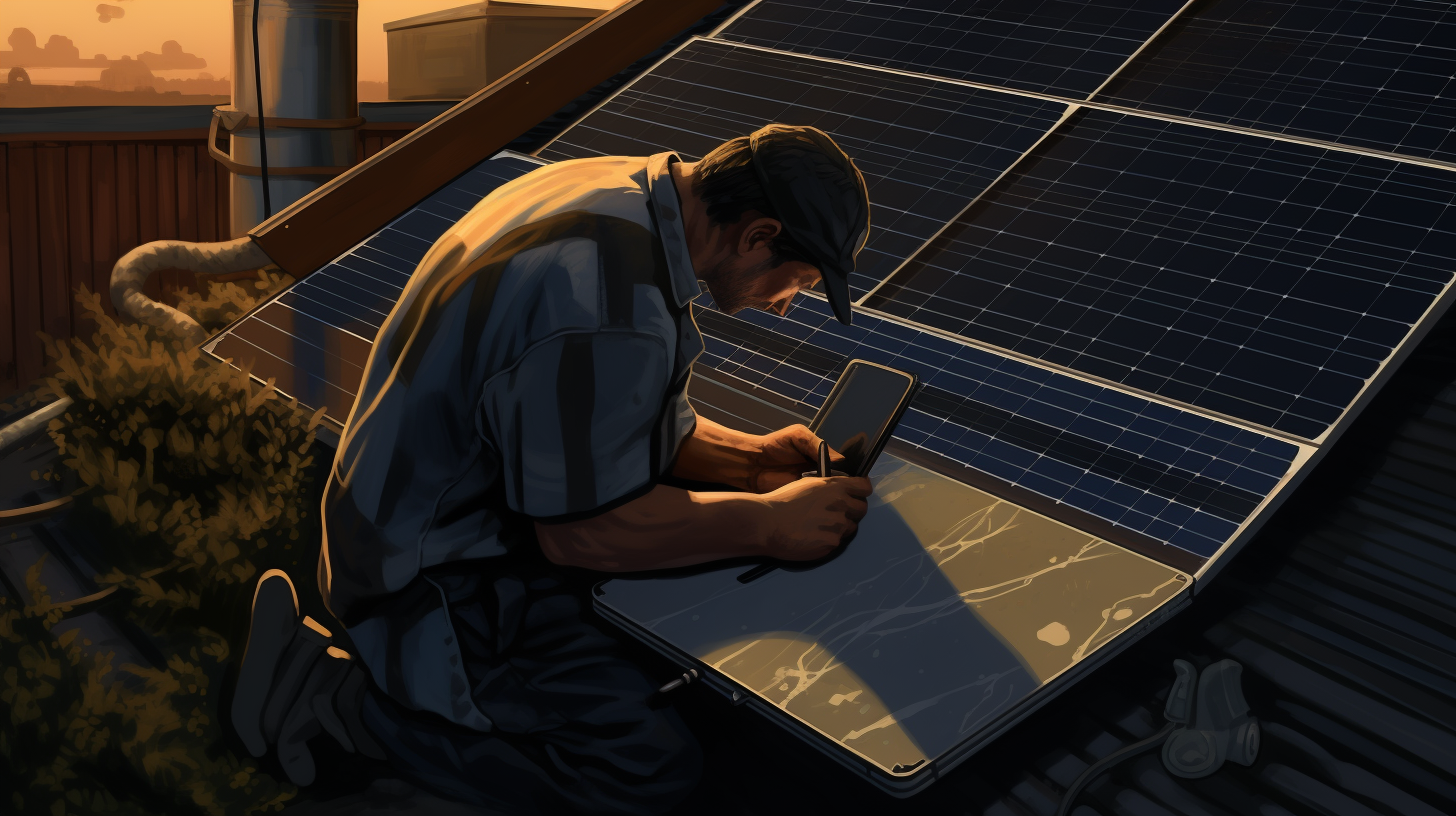 Eine Person überprüft ihr Solarpanel und notiert alle Veränderungen oder erforderlichen Reparaturen.